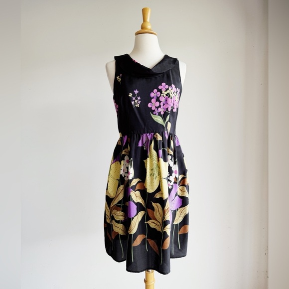 COREY LYNN CALTER Silk Blend Black Floral Dress 4 - Picture 1 of 6